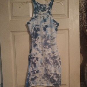 Blue and White Halter Bodycon Mini Dress